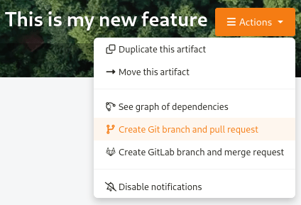Artifact action create Git branch and pull request
