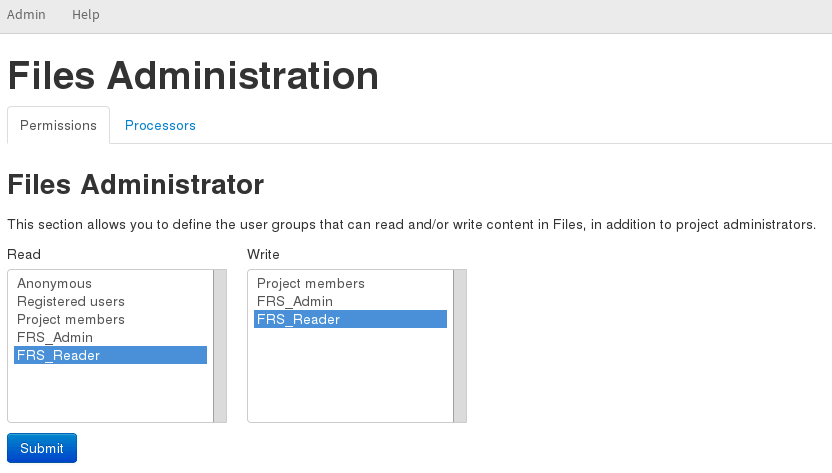 The global permission screen for Files