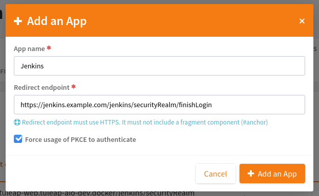 Register a new OAuth2 app for Jenkins in Tuleap